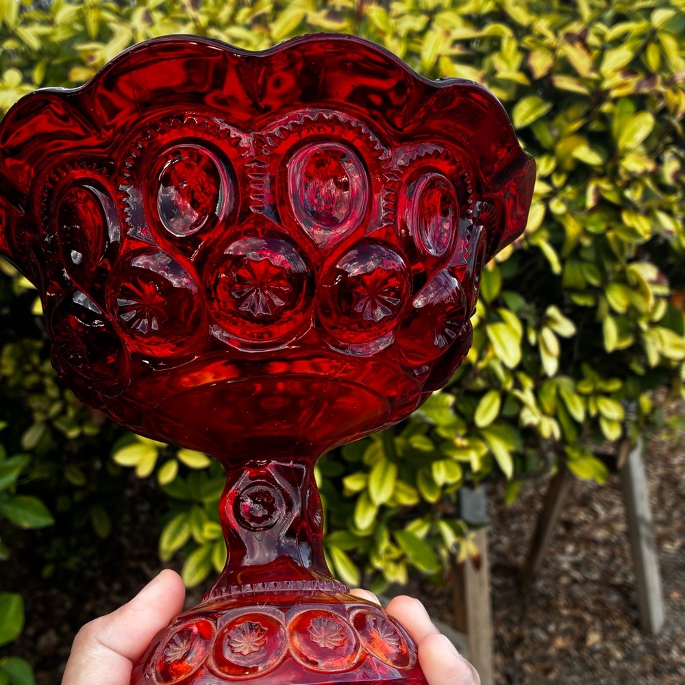 Vintage Victorian Orange Red Amberina Glass Compote Bowl Rare Find - Picture 11 of 11